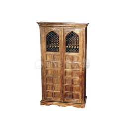 solid wooden cupboard with shelves and two doors