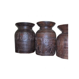 Wooden small antique hand-carved pot