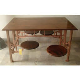 industrial table with swinging stool