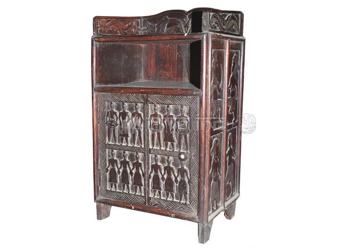 Wooden tribal carving bedside cabinet 