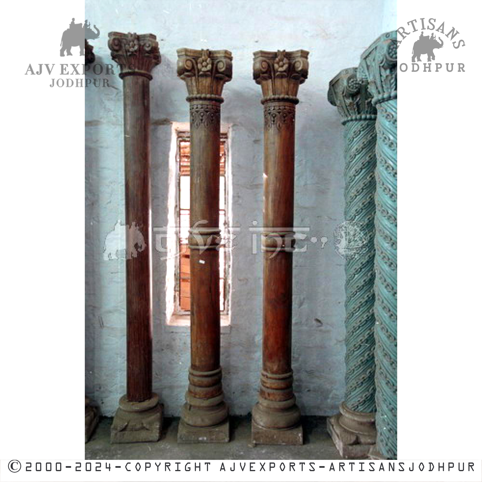 Rustic indian teak wood Column
