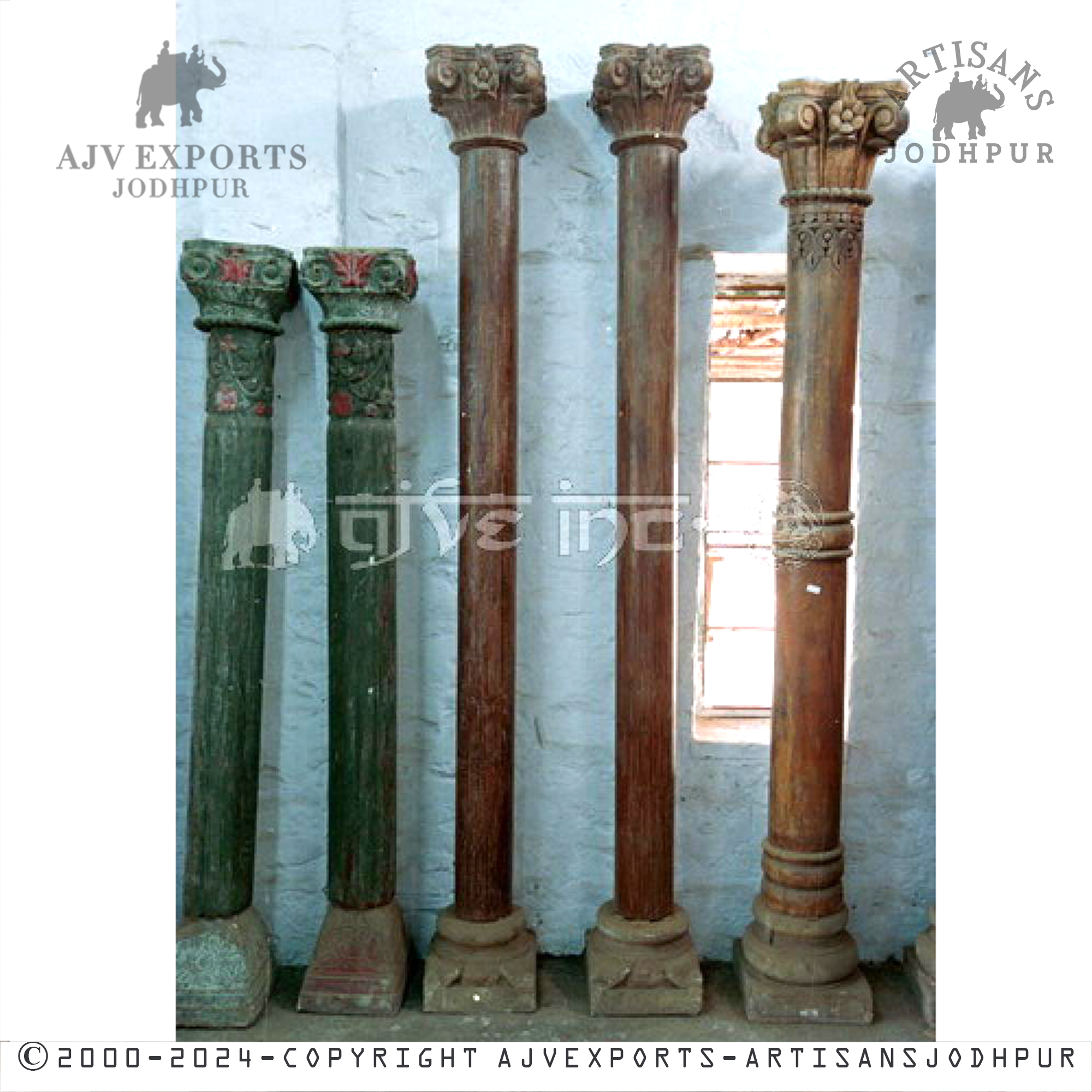 Ornamental Green indian teak wood Columns