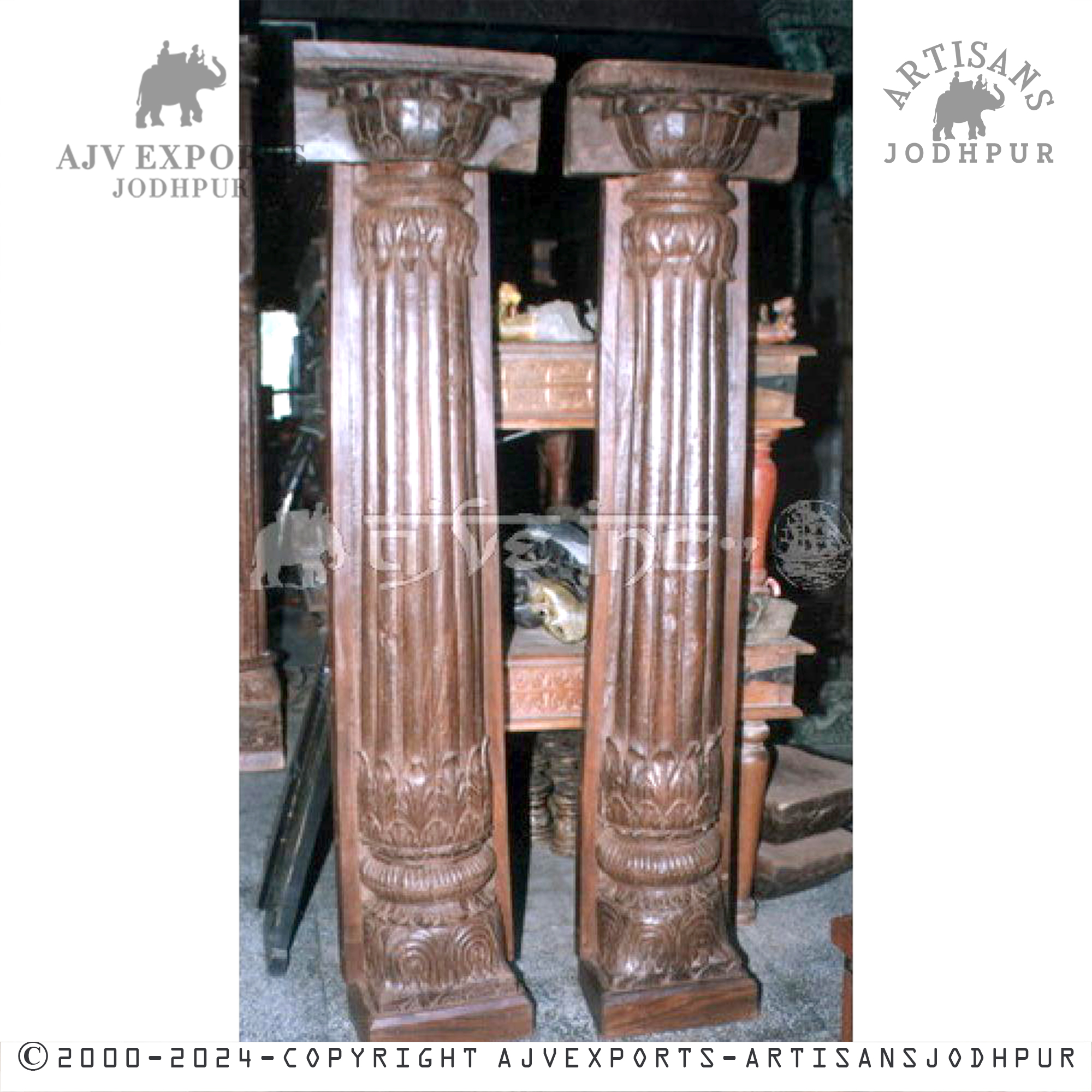 Ornate indian teak wood Columns with Detailed Capitals